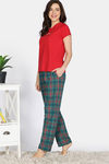 Zivame Checkered Charm Flannel Pyjama Set - June Bug — thumbnail 3
